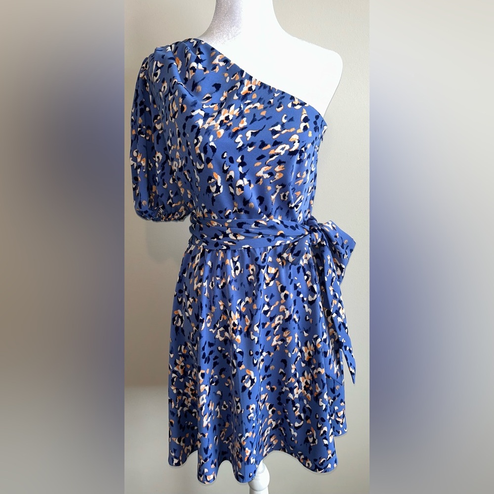 Nine West Blue One-Shoulder Printed Dress